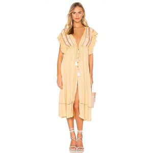 Free People Will Wait for You Embroidered Peasant Style Boho Flowy Midi Dress